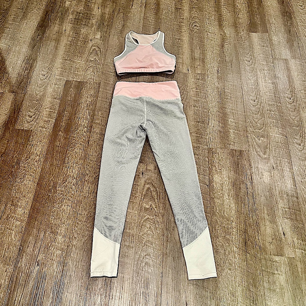 Pink, Grey and white 2 piece workout set - Small